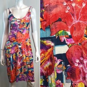 Bzar Floral Stretchy Lace Up Back Tank Dress